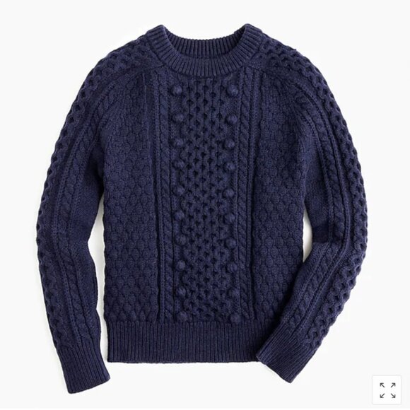 J. Crew Navy Blue Popcorn Cable Knit Crew Neck Sweater Lamb's Wool Blend Size M - Picture 1 of 6